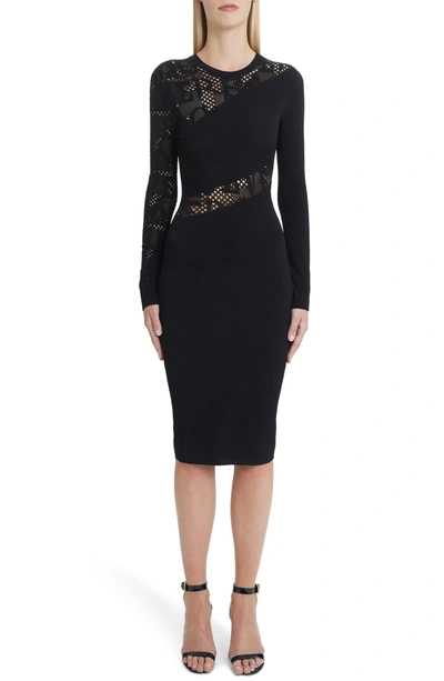 Shop Versace Logo Mesh Panel Body-con Dress In Black