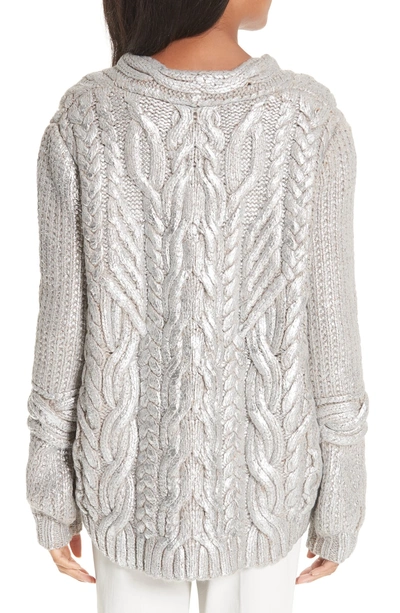 Shop Partow Hand Painted Cable Knit Lambswool & Cashmere Sweater In Hand Painted Silver