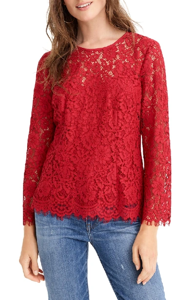 Shop Jcrew Lace Top With Built-in Camisole In Festive Red