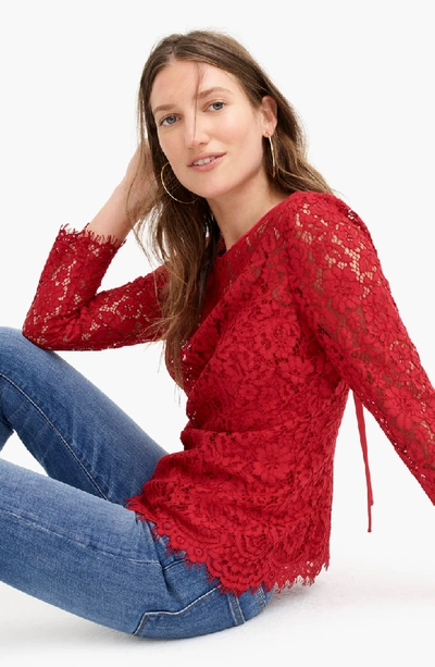 Shop Jcrew Lace Top With Built-in Camisole In Festive Red