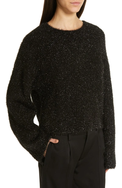 Shop Vince Boxy Metallic Knit Sweater In Black