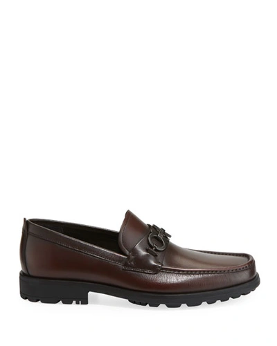 Shop Ferragamo Men's David Leather Lug-sole Loafer In Brown