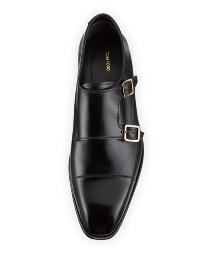 Shop Tom Ford Men's Elkan Double-monk Leather Loafers In Black