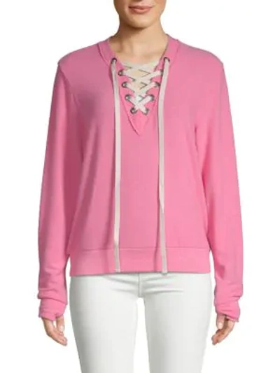 Shop Peace Love World Cristina Lace-up Sweater In Azalea Pink