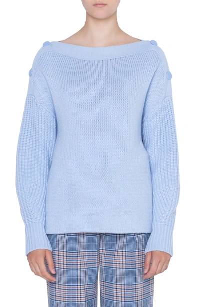 Shop Akris Punto Button Shoulder Sweater In Cielo