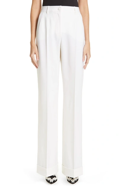 Shop Dolce & Gabbana Wide Leg Cuff Wool Blend Pants In W0001 White