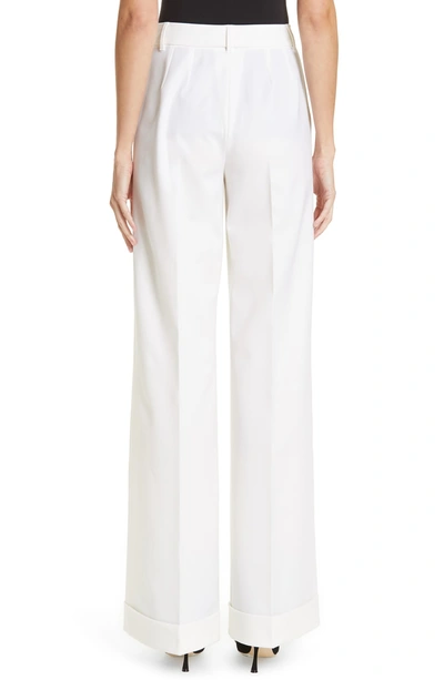 Shop Dolce & Gabbana Wide Leg Cuff Wool Blend Pants In W0001 White