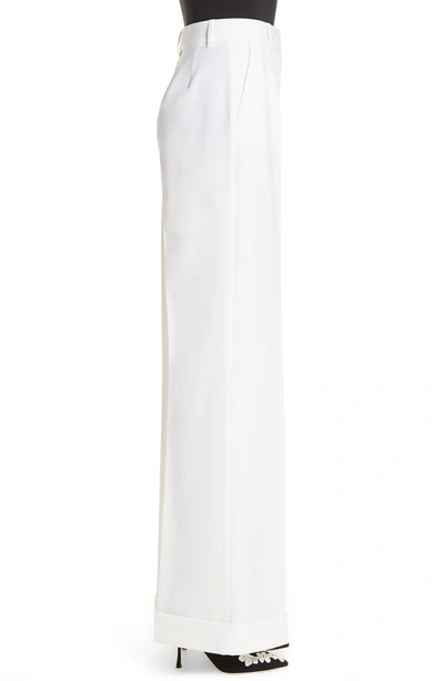 Shop Dolce & Gabbana Wide Leg Cuff Wool Blend Pants In W0001 White