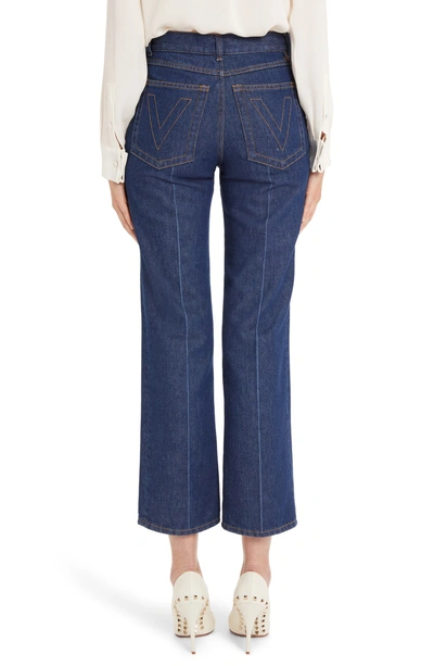 Shop Valentino V-detail Straight Crop Jeans In Denim Blue