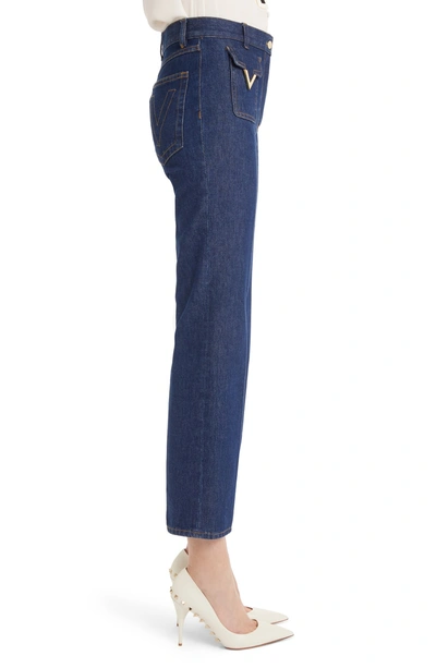 Shop Valentino V-detail Straight Crop Jeans In Denim Blue