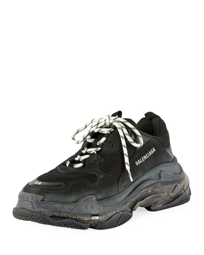 Shop Balenciaga Men's Triple S Clear-sole Sneakers In Black