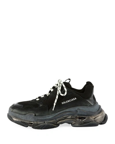 Shop Balenciaga Men's Triple S Clear-sole Sneakers In Black