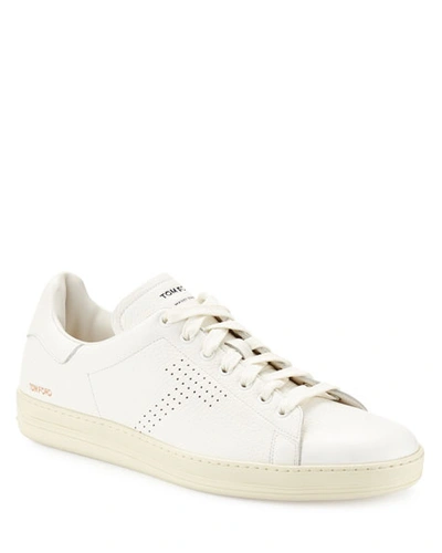 Shop Tom Ford Men's Warwick Grained Leather Low-top Sneakers In White