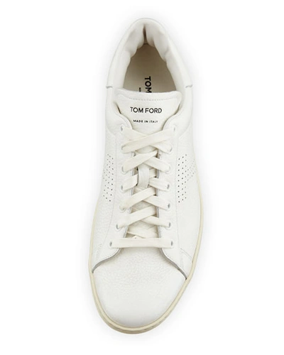 Shop Tom Ford Men's Warwick Grained Leather Low-top Sneakers In White