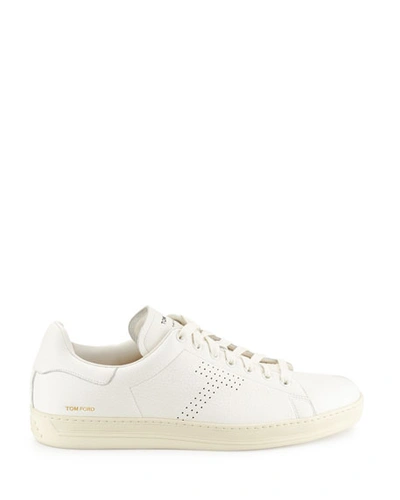 Shop Tom Ford Men's Warwick Grained Leather Low-top Sneakers In White