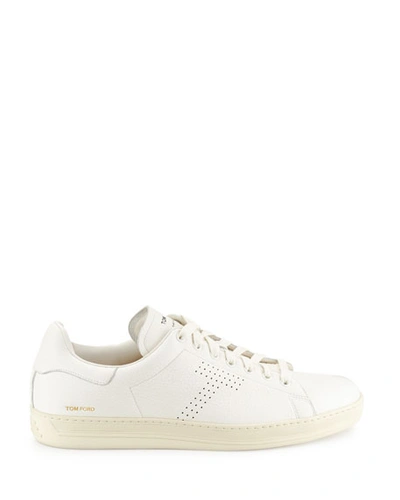 Tom Ford 'waiwick' White Low Top Sneakers With Perforated Logo On The Side And Logo Patch On The Tongue In White