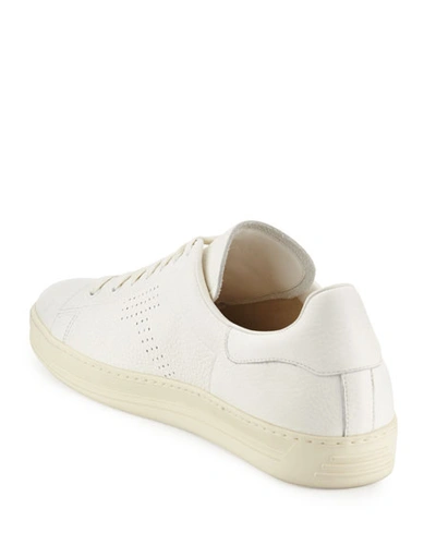 Shop Tom Ford Men's Warwick Grained Leather Low-top Sneakers In White