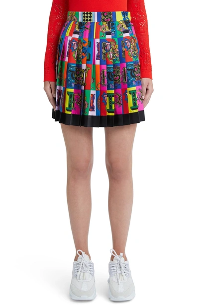 Shop Versace Alphabet Print Pleated Silk Skirt In Multi