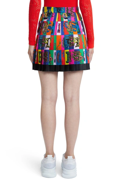 Shop Versace Alphabet Print Pleated Silk Skirt In Multi