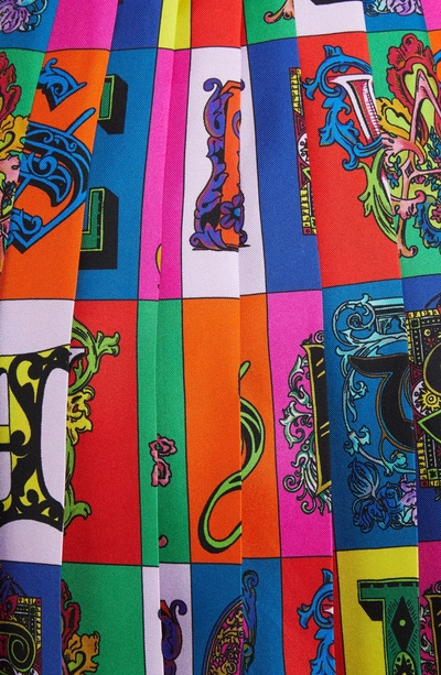 Shop Versace Alphabet Print Pleated Silk Skirt In Multi