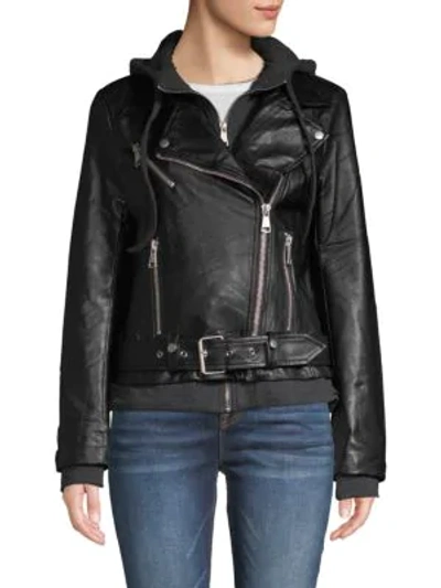 Shop Bagatelle Hooded Faux Leather Moto Jacket In Black