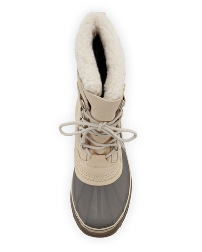 Shop Sorel Men's Caribou Faux Sherpa-lined All Weather Waterproof Duck Boots In Beige