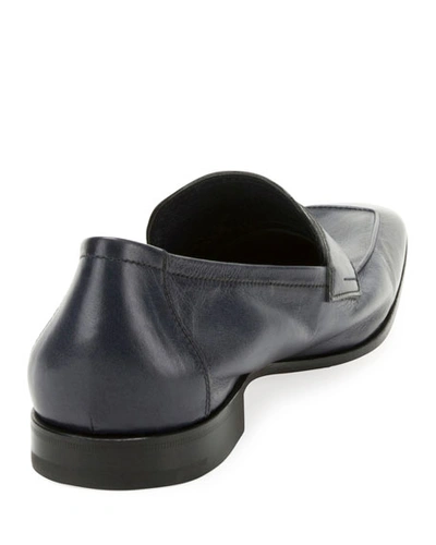 Shop Berluti Men's Incrociato Leather Loafers In Navy