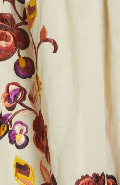 Shop Ulla Johnson Yana Floral Embroidered Linen & Cotton Midi Skirt In Natural
