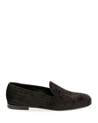 Shop Giorgio Armani Men's Woven Velvet Formal Loafer In Black