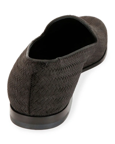 Shop Giorgio Armani Men's Woven Velvet Formal Loafer In Black