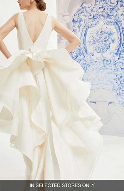 Shop Carolina Herrera Idelle V-neck Organza Back Silk Wedding Dress In Ivory