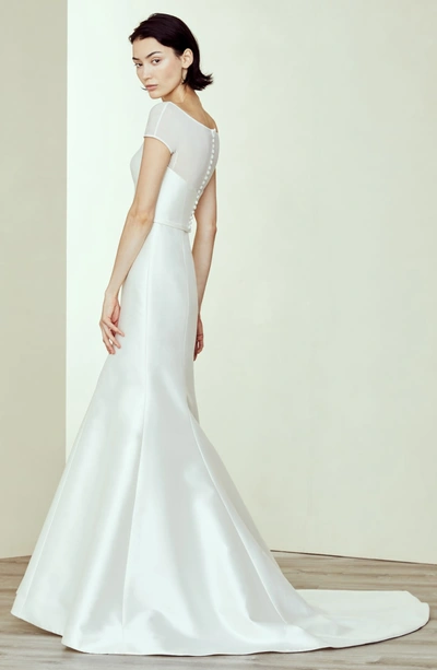 Shop Amsale Denver Silk & Wool Off The Shoulder Wedding Dress In Ivory