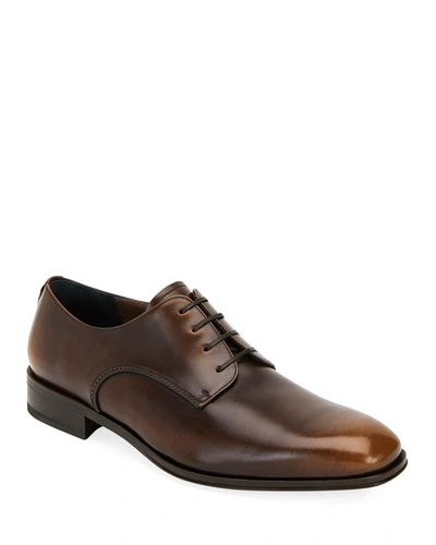 Shop Ferragamo Men's Daniel Lace-up Shoes In Brown