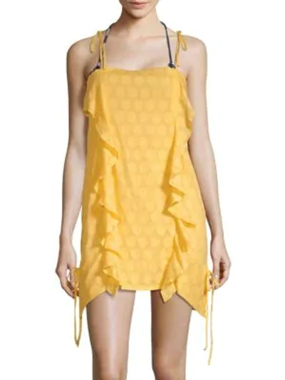 Shop Vix By Paula Hermanny Solid Ruffle Short Coverup In Yellow