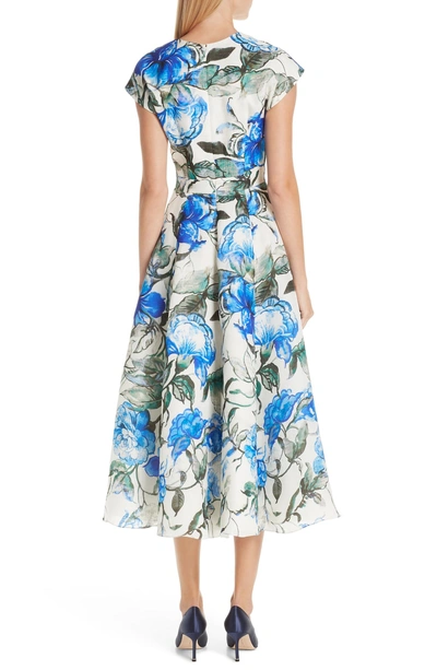 Shop Carolina Herrera Floral Silk Midi Dress In Persian Blue Multi