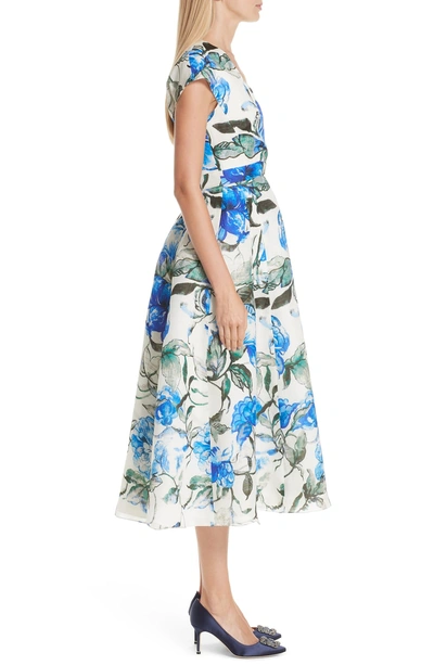 Shop Carolina Herrera Floral Silk Midi Dress In Persian Blue Multi
