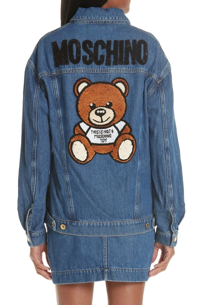 Shop Moschino Sequin Teddy Denim Jacket