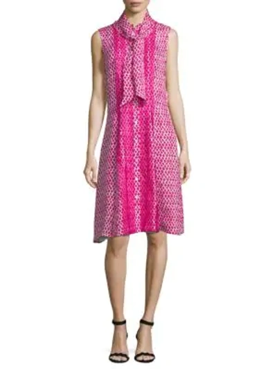 Shop Oscar De La Renta Printed Silk Fit-&-flare Dress In Hot Pink
