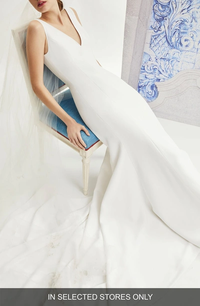 Shop Carolina Herrera Ivy V-neck Crepe Wedding Dress In White