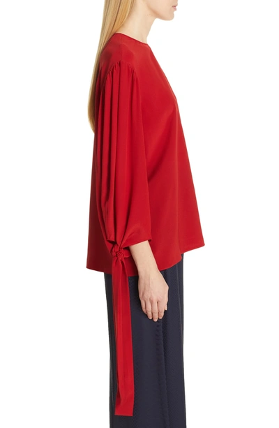 Shop Stella Mccartney Tie Sleeve Silk Crepe Top In Red Romance