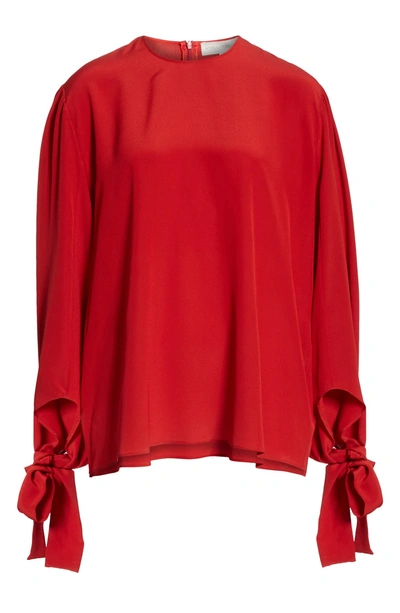 Shop Stella Mccartney Tie Sleeve Silk Crepe Top In Red Romance