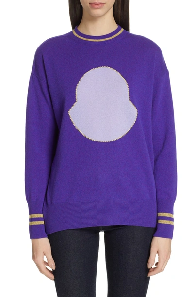 Shop Moncler Embroidered Cashmere Sweater In Bright Purple