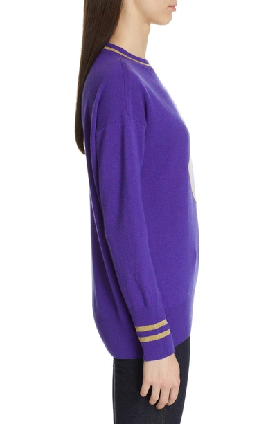 Shop Moncler Embroidered Cashmere Sweater In Bright Purple