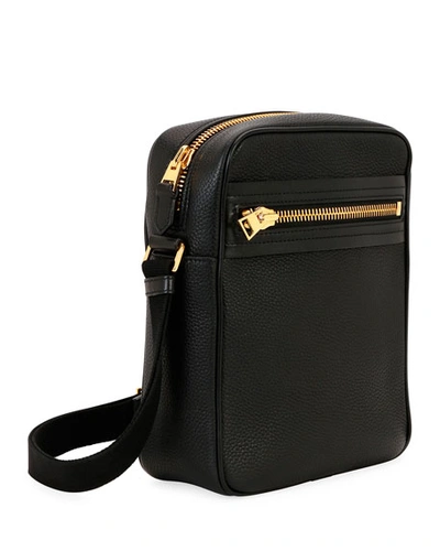 Shop Tom Ford Men's Leather Crossbody Bag In Black