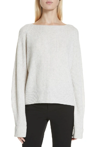 Shop Vince Ribbed Bateau Neck Sweater In Heather Cloud