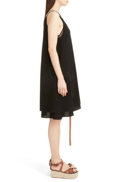Shop Loewe Leather Strap Layered Trapeze Dress In Black