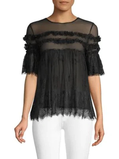 Shop Allison New York Ruffled Lace Blouse In Black