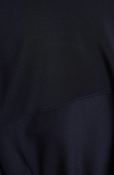 Shop Victoria Beckham Belted Long Sleeve Silk Shirtdress In Navy/ Red