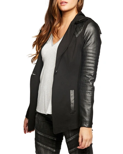 Shop Blanc Noir Hooded Single-button Moto Blazer In Black