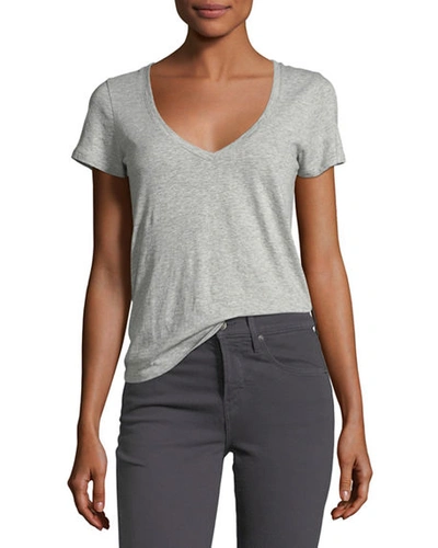 Shop Vince Essential Pima Cotton V-neck Tee In Heather Gray